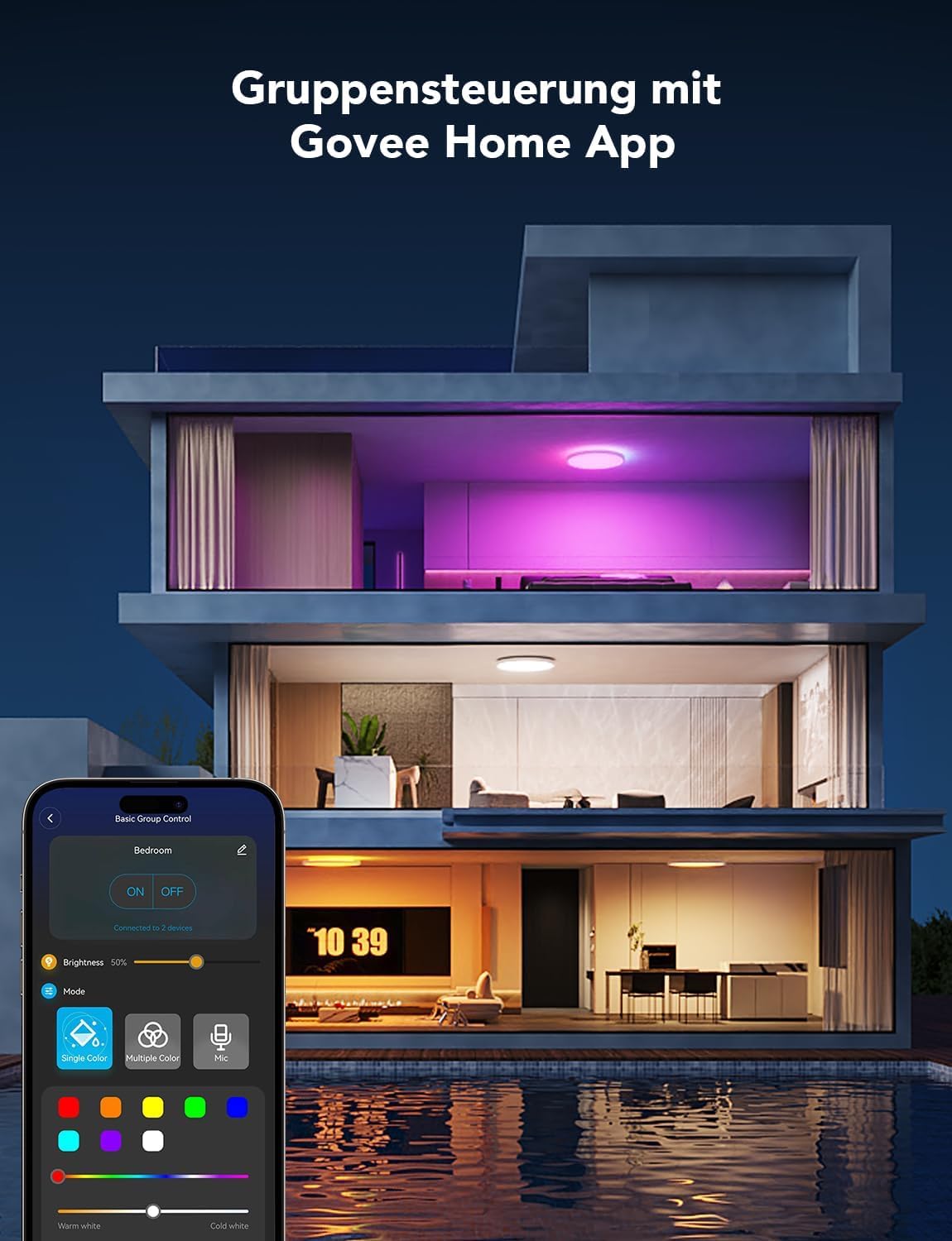 Govee RGBIC Smart Ceiling Light, 24W Ø30cm dimmable LED Ceiling Light, LED Ceiling Lamp with 16 million DIY colors, Compatible with Alexa & Google Assistant, for bedroom, 2 pieces.