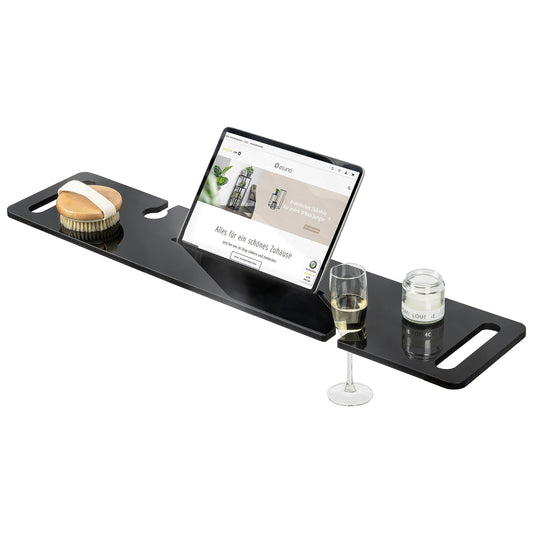 eluno acrylic bathtub caddy with drink holder and tablet slot, approximately 90 cm (black/high gloss)