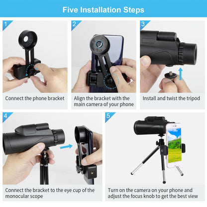 GOHHME 80X100 HD Monocular Telescope, Monocular Telescope for Adults with Smartphone Holder Upgrade Tripod, BAK4 Prism Waterproof Handheld Monocular Bird Watching Hunting Concert Football Game