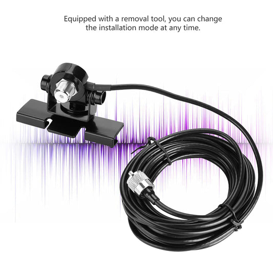 Car antenna mount, mobile phone car antenna clip clamp antenna mount base with 5-meter extension cable (removal tool included)