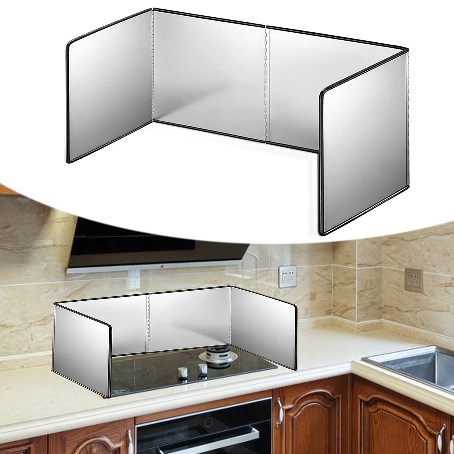 WMLBK Stainless Steel Splash Guard, Foldable Kitchen Splash Plate Oil Fume Baffle Stove Splash Guard (30x80x40cm)