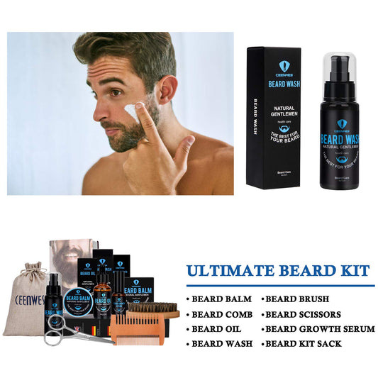 Beard care set gifts 9-piece for beard care set men with free beard shampoo, beard oil, beard balm, beard comb, beard brush, beard scissors, men's beard care, beard growth product, beard set.