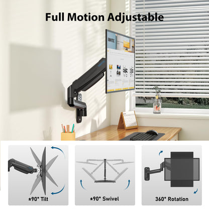 BONTEC 13-42 inch monitor wall mount with VESA Extension Kit for PC monitor & TV up to 9 kg, Fully Adjustable Gas Spring, Tilt & Swivel, Height Adjustable, max VESA 200x200 mm.