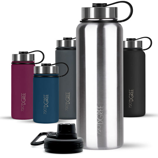 720°DGREE Stainless Steel Water Bottle 950ml "noLimit" - Leakproof, Carbonation Safe, BPA-Free - Thermos Bottle, Insulated Flask with Screw Cap for Sports, Fitness, Outdoor +Free Sport Lid