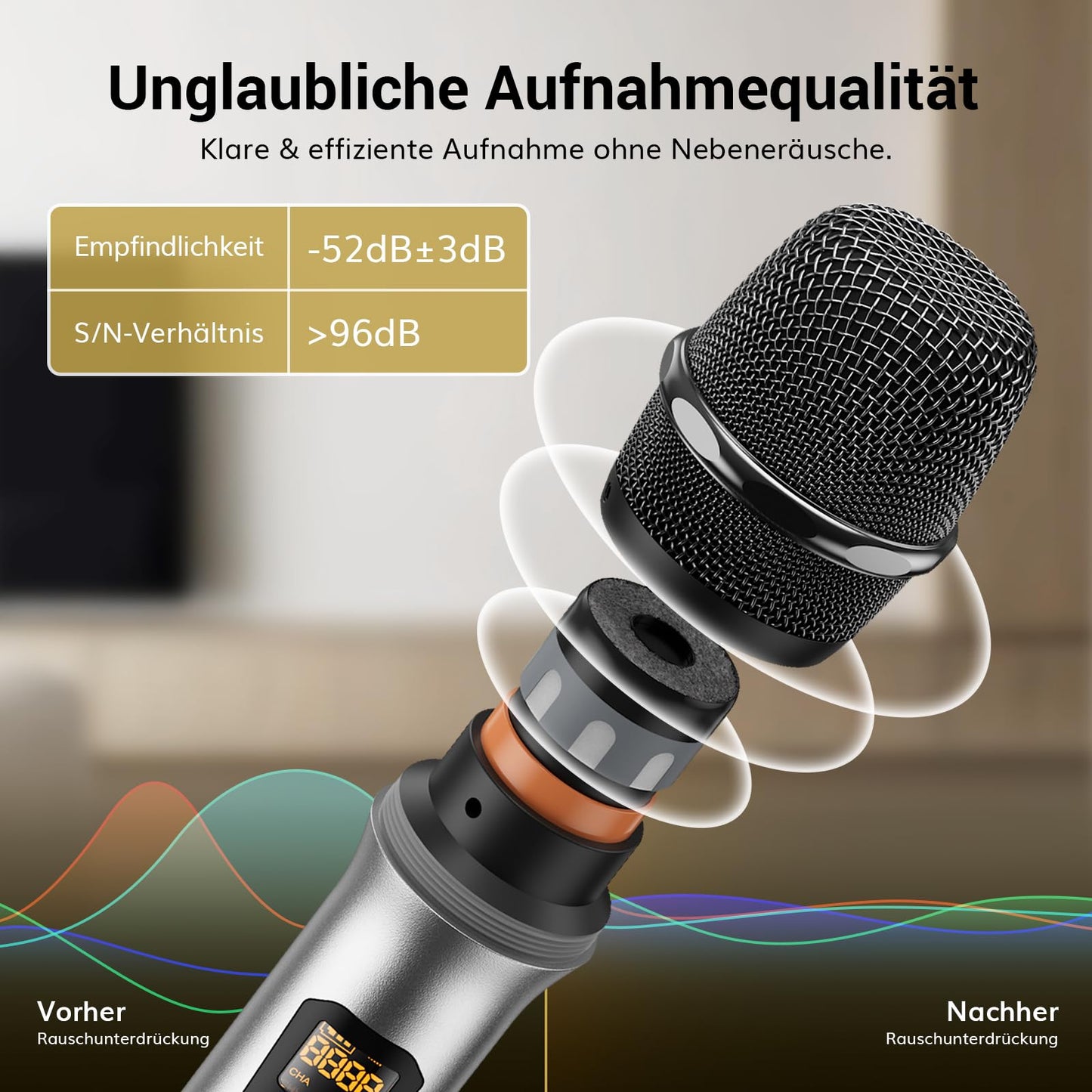 TONOR Wireless UHF Professional Dynamic Dual Wireless Microphone, Handheld Microphone System, Home KTV Set for Karaoke, Party, DJ, Church, Wedding, Meeting, 60 Meters, TW820, Silver