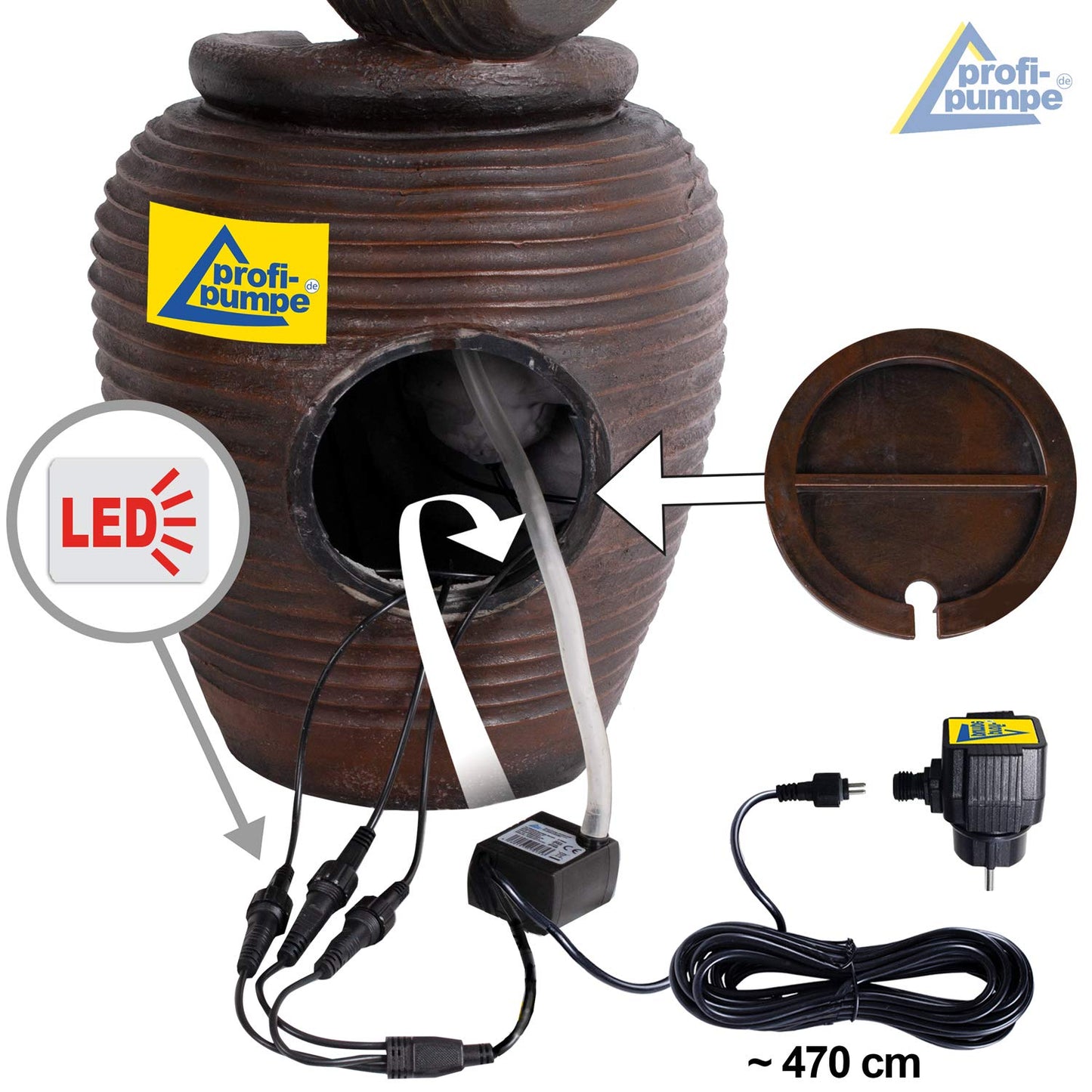 Garden fountain fountain ornamental fountain indoor fountain fountain 4 amphorae with LED light 230V waterfall water feature for garden, pond, terrace, pond, balcony very decorative