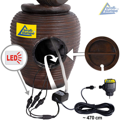 Garden fountain fountain ornamental fountain indoor fountain fountain 4 amphorae with LED light 230V waterfall water feature for garden, pond, terrace, pond, balcony very decorative
