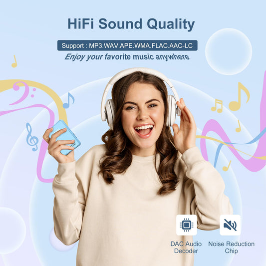 ZAQE 64GB MP3 Player Bluetooth 5.3 Stable, 2.4" Touchscreen MP3 Bluetooth Portable, HiFi Mp3 Player with Speaker, FM Radio, Voice Recorder, Includes Headphones, Supports up to 128GB (Blue)