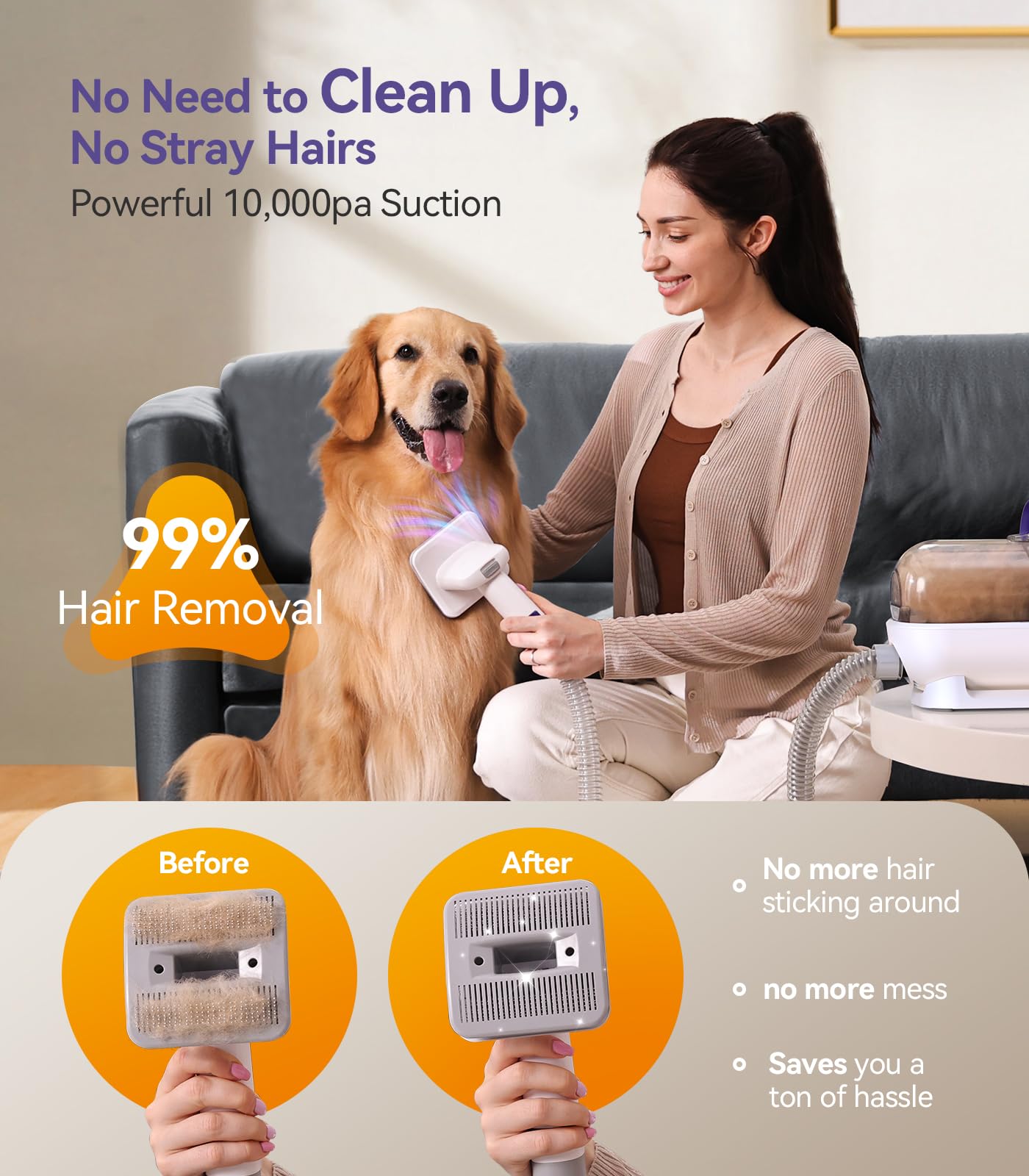 oneisall dog vacuum cleaner with brush, super suction power of 12000Pa, pet hair vacuum cleaner by brush with one button, pet hair remover with 4 grooming tools, 1.5L