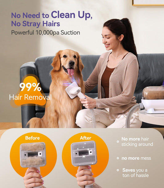 oneisall dog vacuum cleaner with brush, super suction power of 12000Pa, pet hair vacuum cleaner by brush with one button, pet hair remover with 4 grooming tools, 1.5L
