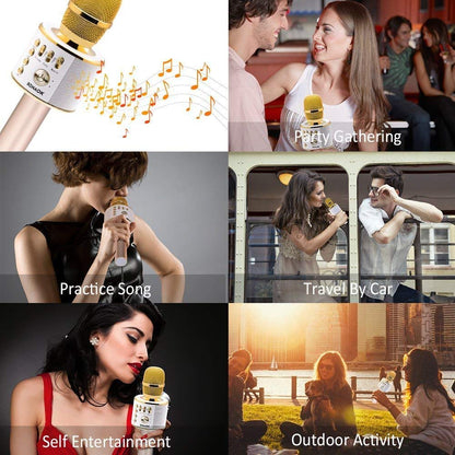 BONAOK Wireless Bluetooth Karaoke Microphone, Portable 3 in 1 Karaoke Handheld Mic Birthday Gift Home Party Auto Karaoke Mic for iPhone/Android/iPad/PC/Smartphone (Light Gold)
