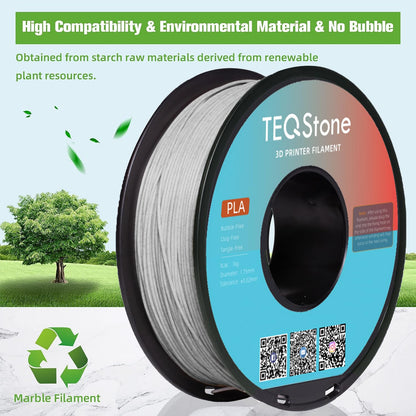TEQStone PLA Filament 1.75mm Marble Grey, stone-like surface, precision +/- 0.03mm 3D printer filament Marble PLA 1kg spool vacuum packed