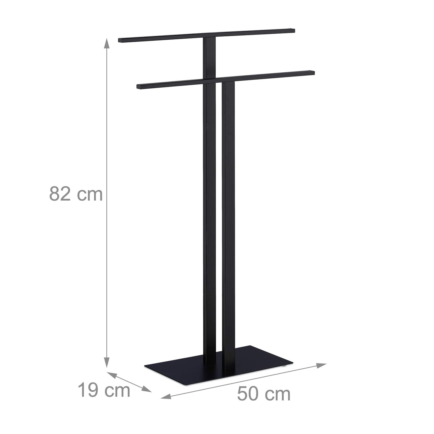Relaxdays towel stand, 2 poles, freestanding, bathroom, iron, double towel holder H x W x D: 82 x 50 x 19 cm, black, 1 piece
