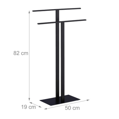 Relaxdays towel stand, 2 poles, freestanding, bathroom, iron, double towel holder H x W x D: 82 x 50 x 19 cm, black, 1 piece