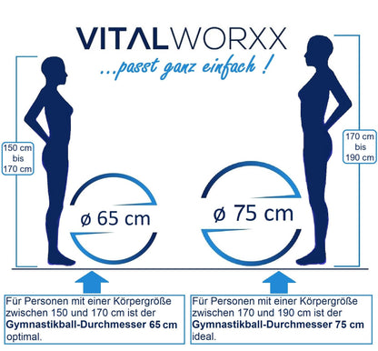 VITALWORXX Gymnastics Ball for Pregnant Women, extremely stable, Exercise Ball Yoga Ball Pezzi Ball with pump, with exercises for pregnancy, birth, health.