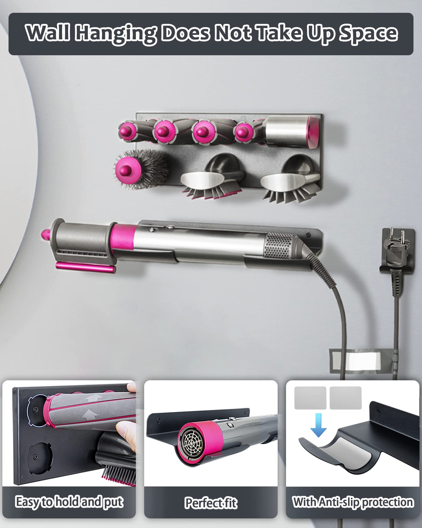 YOUSTOO Storage Holder for Dyson Airwrap Wall Mount Stand for Dyson Air Wrap Curling Iron Accessories Organizer for Dyson Wrap Bracket Rack Bathroom Bedroom