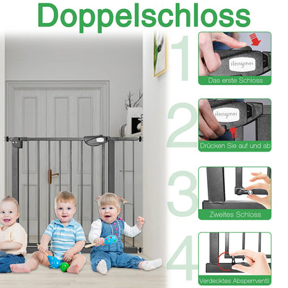 On door safety gate stair gate for children auto-close baby stair gate door gate, without drilling, 180° two-way opening (85-95 cm, Black)