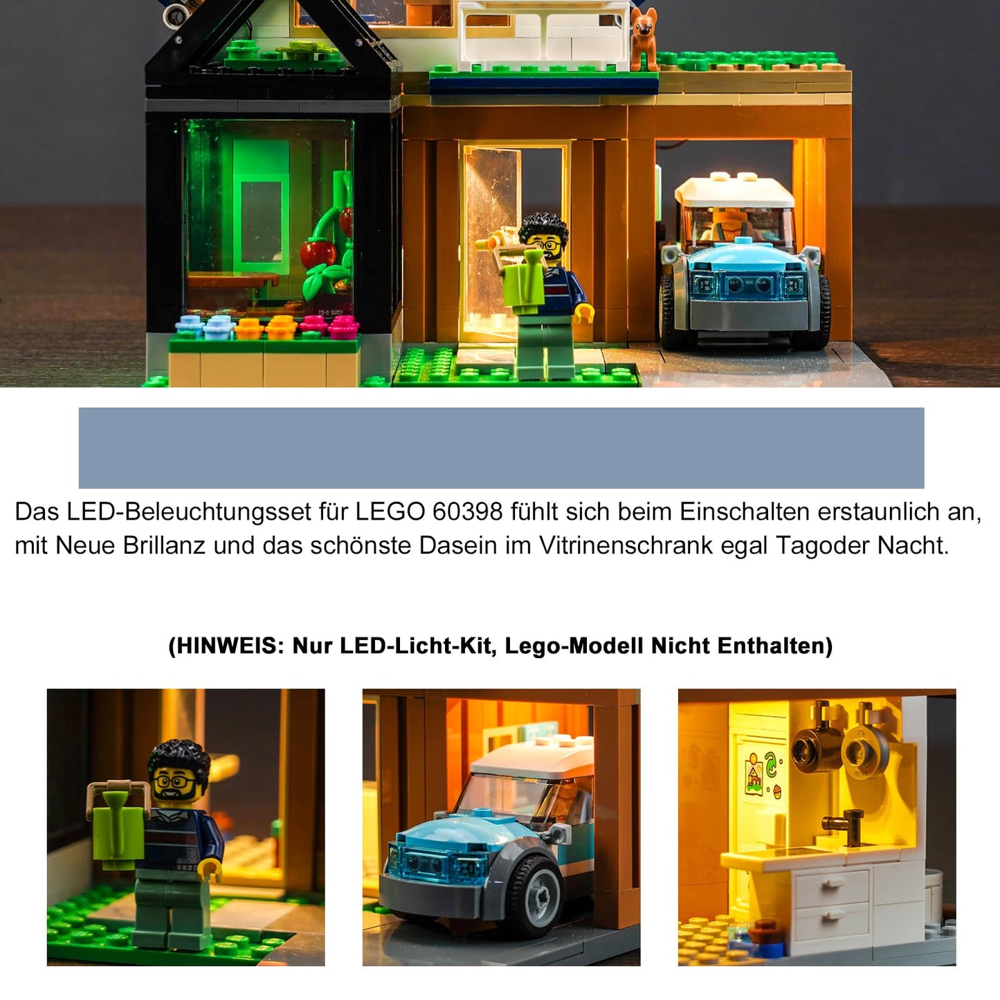 LED light set for Lego Family House and Electric Car 60398 (no Lego), decoration lighting kit for Lego 60398 City Family House with Electric Car creative toy