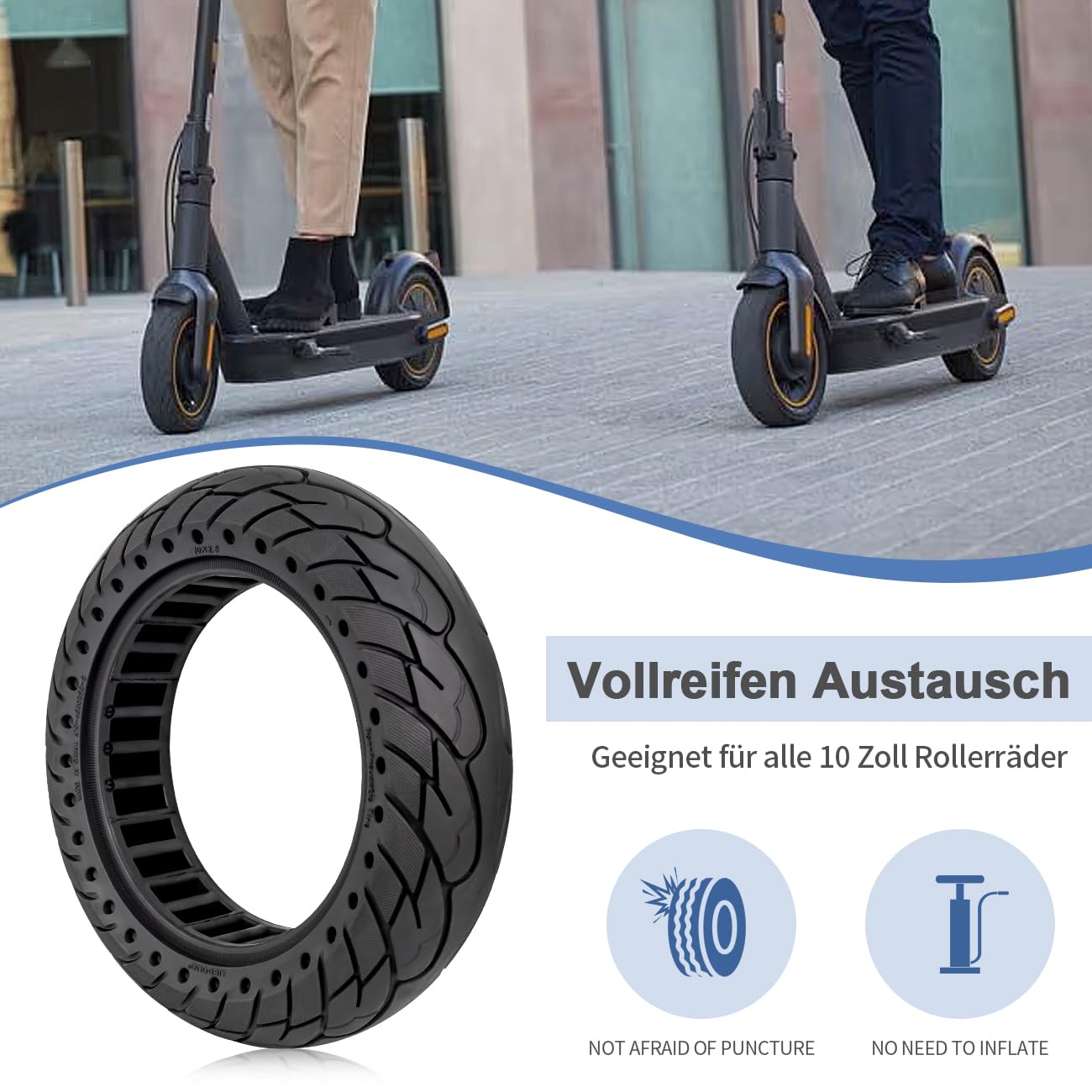 Set of 10x2.5 solid rubber tires 60/70-6.5 for Segway Ninebot Max G30 electric scooter 10 inch replacement wheels for Scooter (2 PCS)