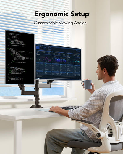 HUANUO Dual Monitor Mount Stand for 13-32 Inch Screens, Dual Monitor Arm Stand with 9KG Capacity Per Arm, Adjustable Height, Tilt and Swivel, VESA 75/100mm Compatible.