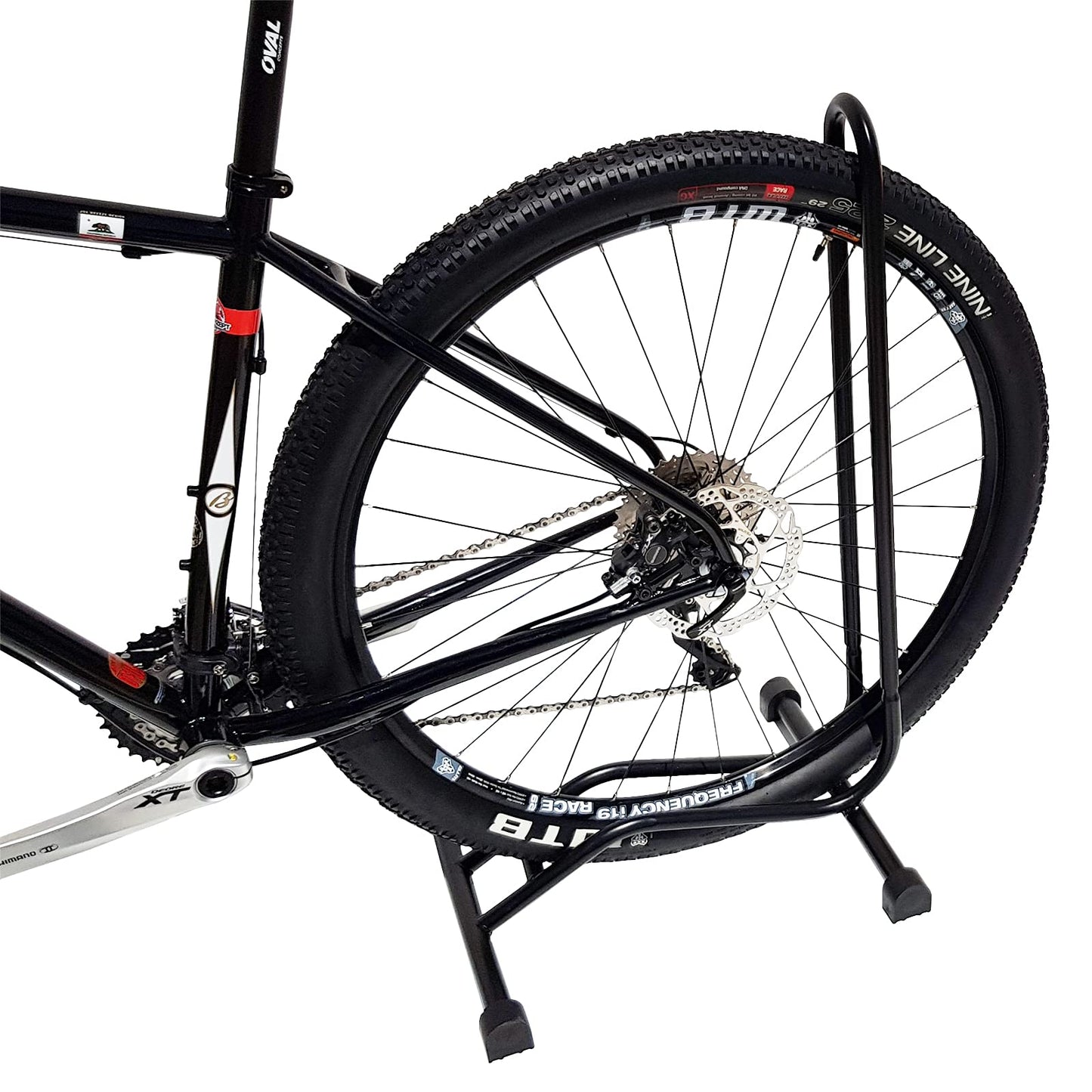 WELLGRO® Bike Stand - Steel, black, secure stand, hooks with plastic coating, 3 functions: suitable for horizontal and vertical hanging or placing upright.