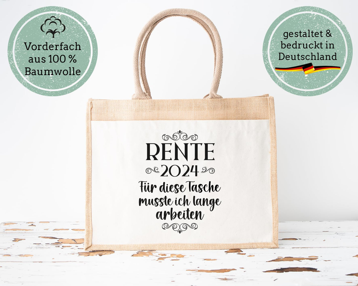 LOVEly - Sustainable jute bag - Retirement 2024 - Bag - for retirement - Gift packaging - Pension - Man - Woman - Funny (M (30x30x19 cm))