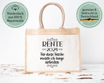 LOVEly - Sustainable jute bag - Retirement 2024 - Bag - for retirement - Gift packaging - Pension - Man - Woman - Funny (M (30x30x19 cm))