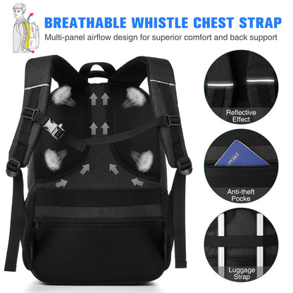 YAMTION Black Backpack for Men and Women, Unisex School Backpack for Teenage Boys Girls 17.3 Inch Laptop Backpack School Bag with USB for College School Work Office