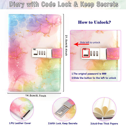Diary with lock for girls, gifts for girls 8 9 10 11 12 13 years old, Back to School beginning of school birthday gifts for teenage girls ages 7-14, diary with code, note pad, pen, pencil case, school