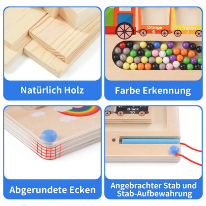 Montessori toy magnetic maze game for 2 3 4 5 year olds, wooden children's educational toy busy board, magnet toy kids motor skills toy sorting game gift for girls boys