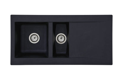 Respekta Denver Mineralite Composite Sink in Black / 1 Bowl Inset Sink in 100 x 50 cm / Sink suitable for base cabinets from 60 cm wide