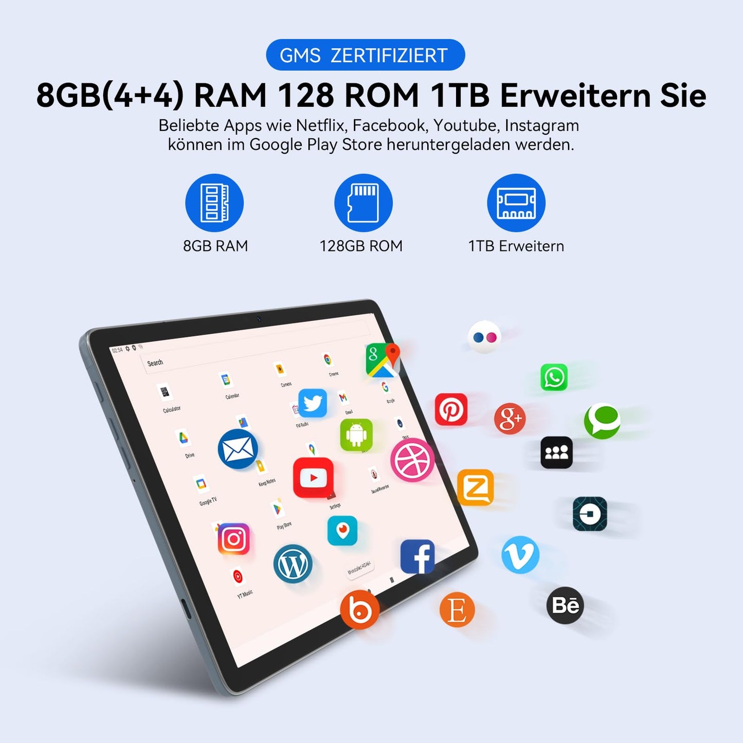 2025 Latest Android Tablet | 5G+2.4G WiFi Tablet Pc | Octa-Core 128GB ROM (TF 1TB) | 10.1" Touch Display | 3D Sound | 7000 mAh | 13+8MP | GPS | GMS Certified Tablets with Keyboard, Stylus, Case, Gray