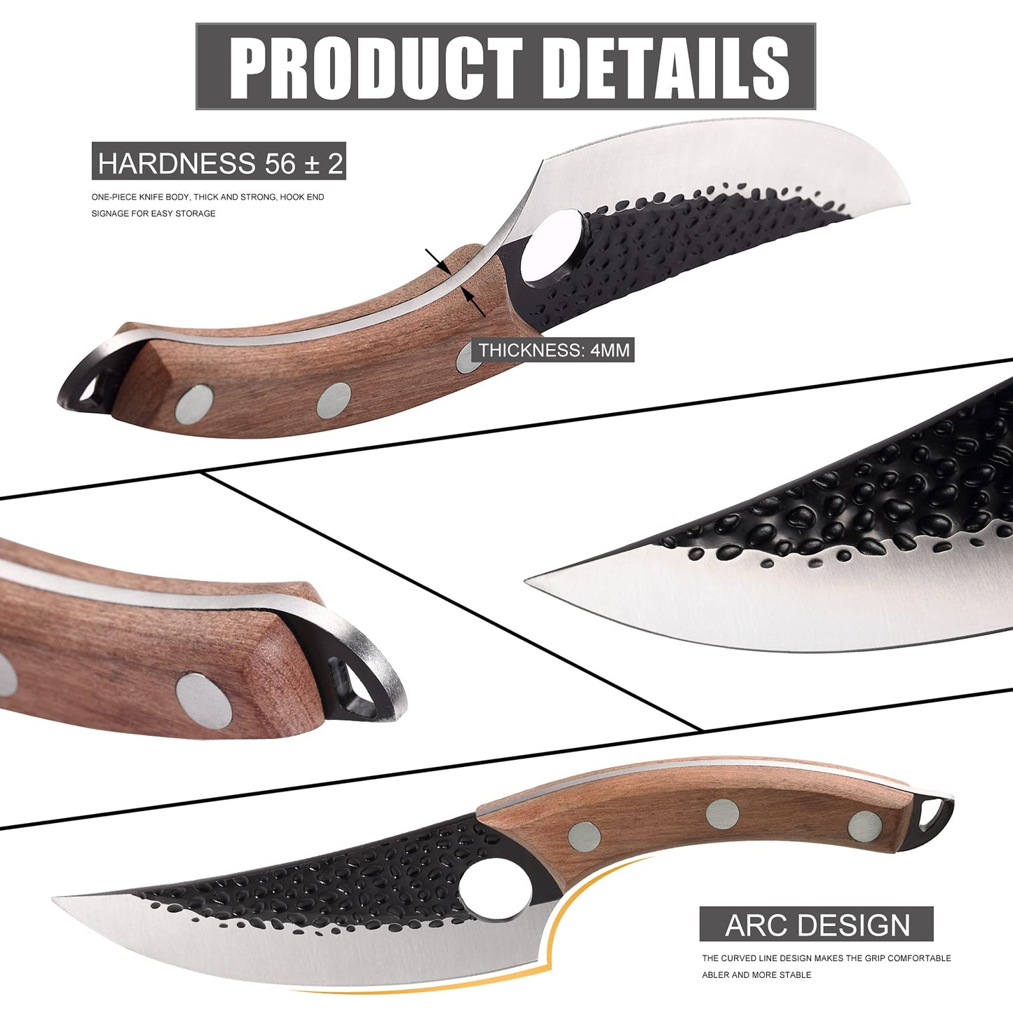 ZQD 6-inch Japanese knife with leather sheath, forged chef's knife kitchen knife with finger hole wooden handle, sharp boning knife outdoor cleaver for vegetables and meat.