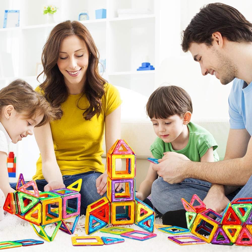 Crenova Magnetic Building Blocks 122 Pieces Magnetic Toy Magnet Blocks Toy for Kids Magnet Toy for Boys and Girls ages 3 4 5 6 7 8