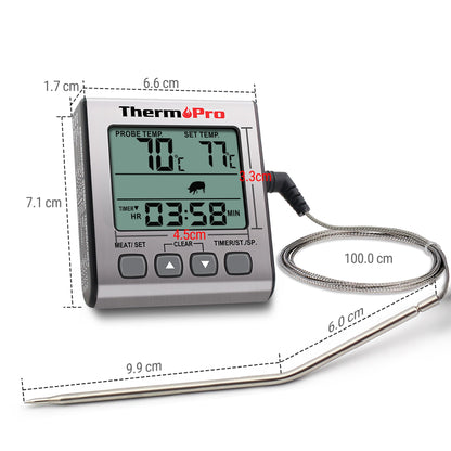 ThermoPro Digital Meat Thermometer Grill Thermometer Roast Thermometer Oven Thermometer with Timer and Backlit Temperature range up to 300°C Kitchen thermometer for BBQ Grill Smoker