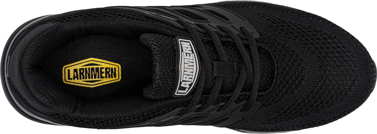 LARNMERN Work Shoes Men Women Safety Shoes S1 Steel Toe Shoes Slip Resistant SRC Lightweight Sporty Air Cushion Breathable Cushioning (42.5EU, Black L213057)