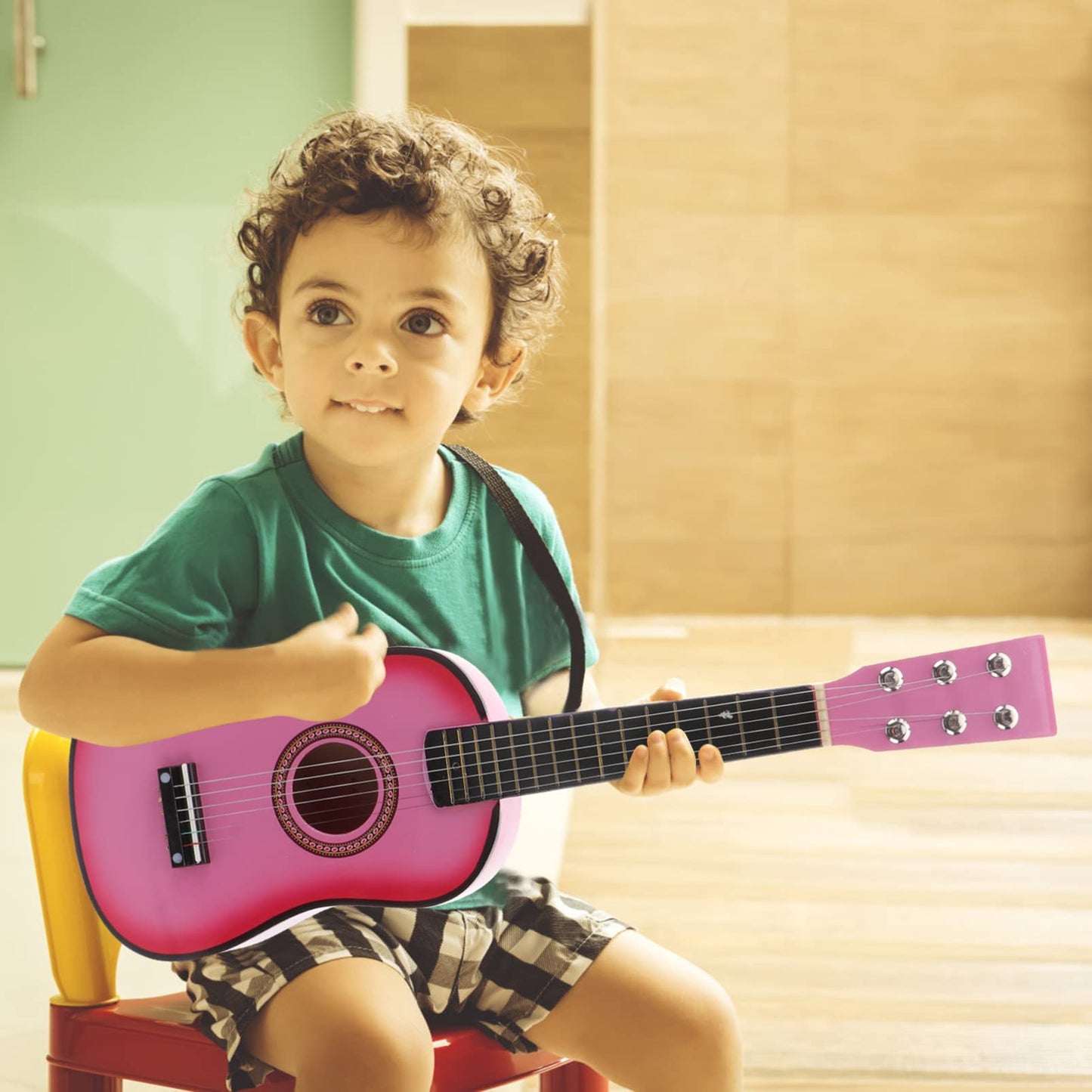 jojofuny 23 Inch Kids Guitar 6-String Small Guitar Beginner Guitar Early Learning Folk Acoustic Guitar For Kids Children's Musical Instrument Ages 3+ (Pink)