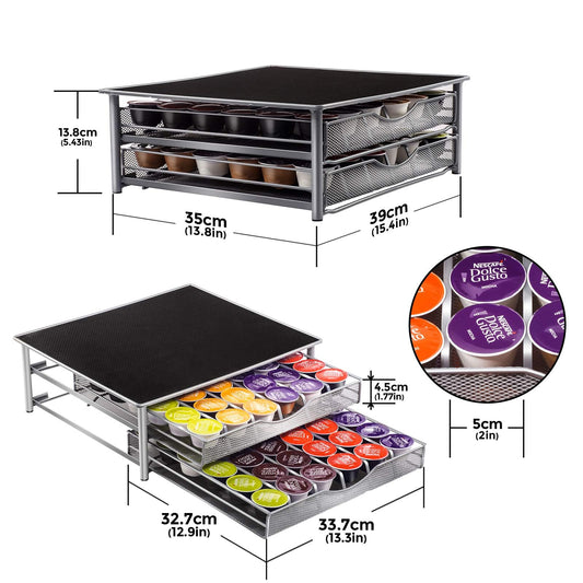 Masthome Coffee Capsule Holder, 2-Tier Coffee Capsule Drawer for storing Dolce Gusto capsules, Capsule Organizer Stand Capacity 72 with Non-Slip Surface - Includes 1 Cleaning Cloth.