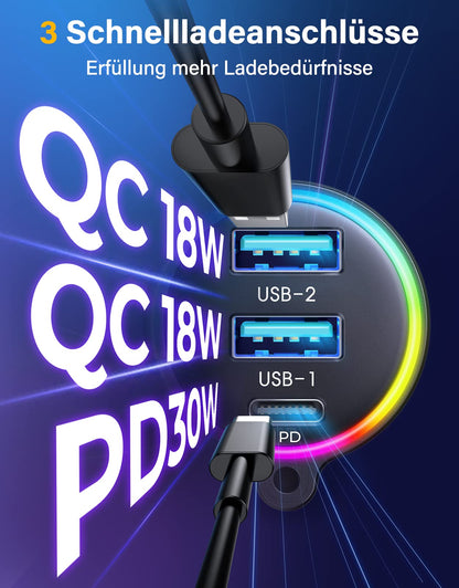 JOYROOM 66W Bluetooth 5.4 Adapter for Car【Bass Boosted & Hi-Fi】Music FM Transmitter Car Bluetooth【30W PD & 2*18W QC 3.0】Hands-Free Car Charger Cigarette Lighter Support Aux & TF Card