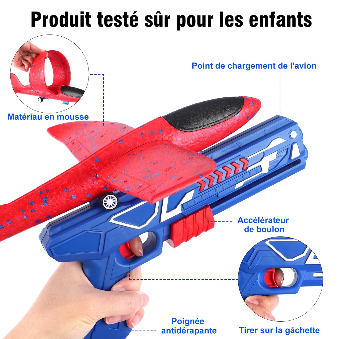 Airplane toy, foam glider catapult gun children's toy, kids outdoor garden interactive games children’s birthday gifts boys girls for ages 3 4 5 6 7 8 9 10 years.