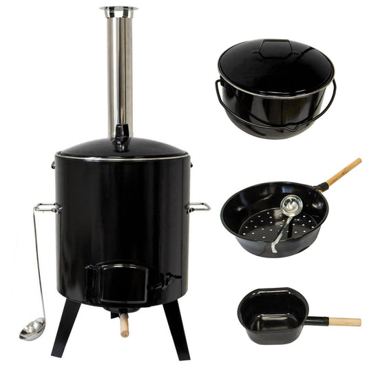 NATIVE Goulash cannon | Goulash kettle with 14 L | One-pot stove for cooking without electricity and gas | Rocket stove for crisis preparedness | Wood stove with extensive cooking accessories