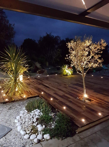 6-pack LED recessed lights, Ø30mm 0.6W LED ground lights for stairs, warm white, DC 12V, IP67 waterproof outdoor lamps for garden, kitchen, wooden bridge, pool lighting, wooden deck.