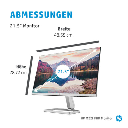 HP M22f Monitor - 21.5 inch screen, Full HD IPS display, 75Hz, 5ms response time, VGA, HDMI 1.4, silver/black.