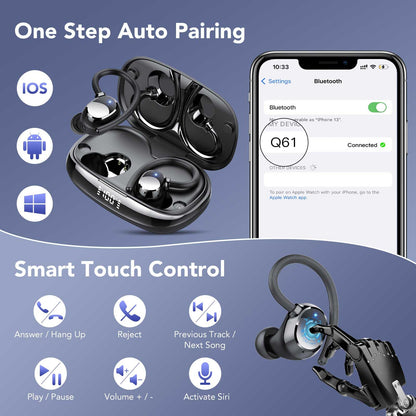 Tukio Bluetooth Headphones Sport, Wireless Bluetooth Earphones, 80Hrs In-Ear 20250119-00 Dark Black
