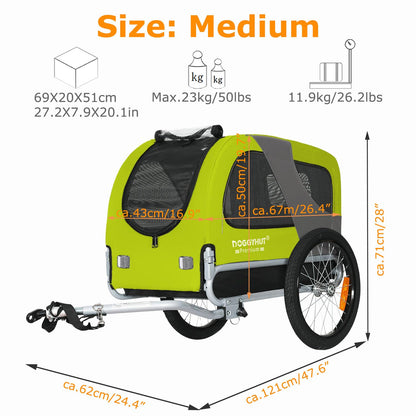 DOGGYHUT® MEDIUM bike trailer for dogs up to 23 kg, foldable (GREEN)