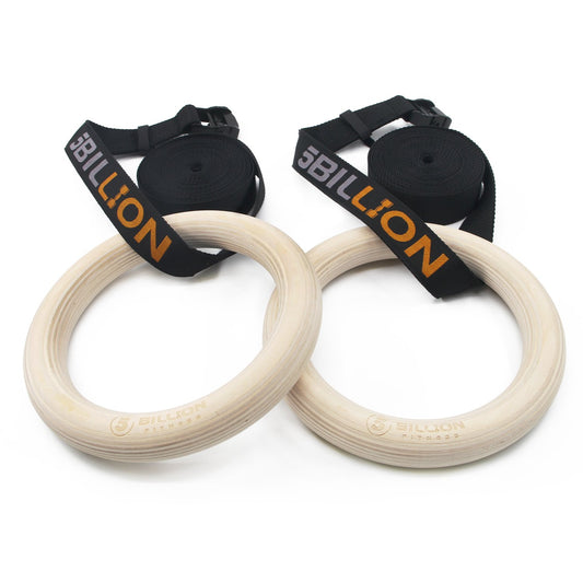 5BILLION Wooden Gymnastic Rings for Fitness Training with High-Strength Nylon Straps, Metal Quick Lock Buckles, Adjustable - 32mm