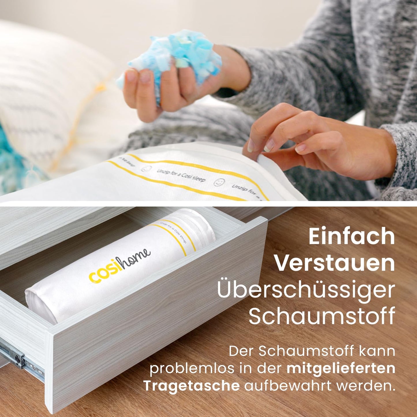 Cosi Home Shredded Memory Foam Pillow for Sleeping (2 pack), Adjustable Pillow with Bamboo Pillowcase & Cooling Effect, Hotel Pillow for Back, Stomach, and Side Sleepers - Machine Washable.