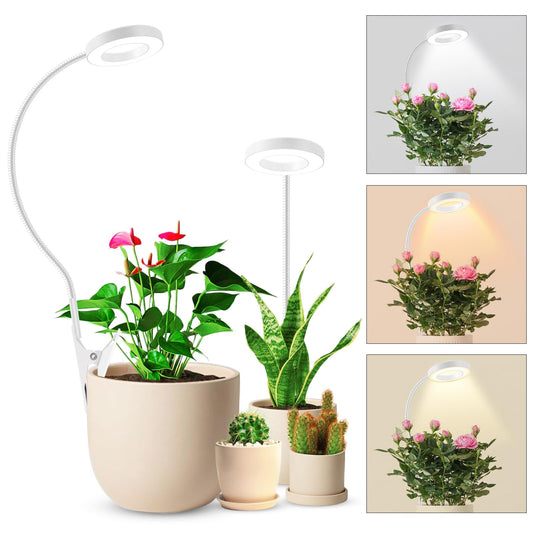 LED full spectrum plant lamp, pot clip 6500K grow light, two installation options plant light, 3 color temperature LED grow lamp with 360° swan neck, 6/12/16H timer, 5 brightness levels (white 2 pieces)