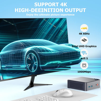 AWOW Mini PC W-11 Pro Gen12 N100 with Quad Core 3.40 GHz, 16 GB DDR4 512 GB M.2 SSD. This Mini Desktop Computer features Dual Display with HDMI DP 4K@60 Hz, RJ45 1000Mbps Gigabit Ethernet, and WiFi5.