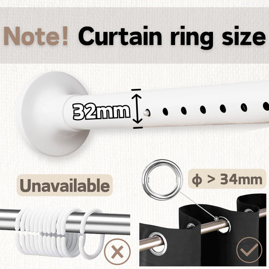 Tension rod without drilling Black telescopic curtain rod Clamp rod for wardrobe, bathroom, balcony, shower curtain rod (160-220CM Φ32mm)
